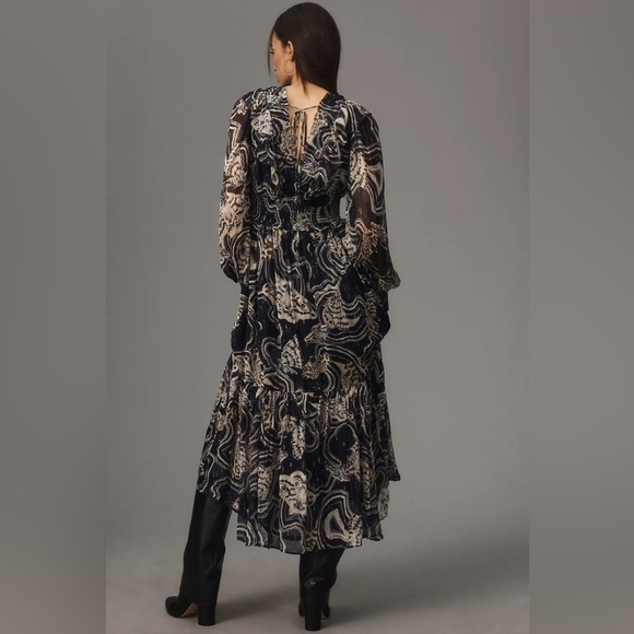 Anthropologie Dresses & Skirts - Anthropologie Printer Johnson Long-Sleeve V-Neck Textured Midi Dress